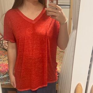 Mudd Women's Bright Red V-Neck Road-trip Tee shirt top XXL